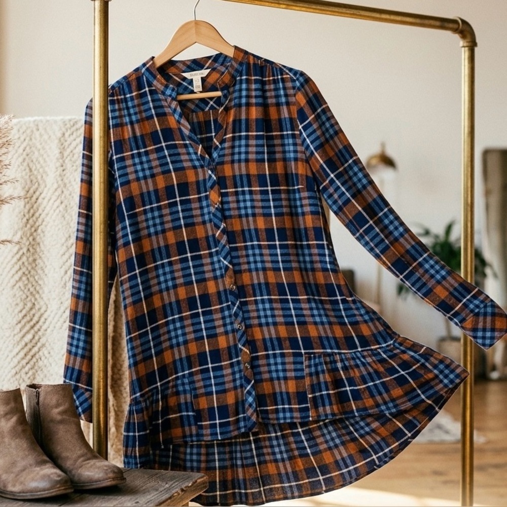 Plaid Flannel High Low Ruffle Hem Tunic Matilda Jane Fall Cottagecore